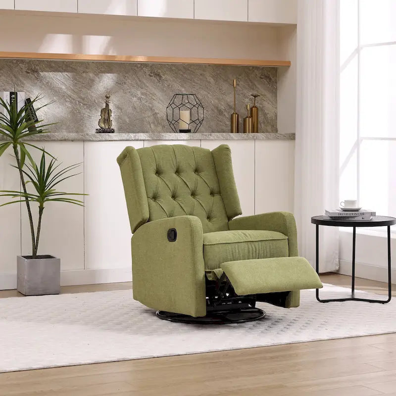 Fauteuil inclinable berçant pivotant à 360° avec repose-pieds, gris foncé / blanc / café / vert olive / beige, 1 personne