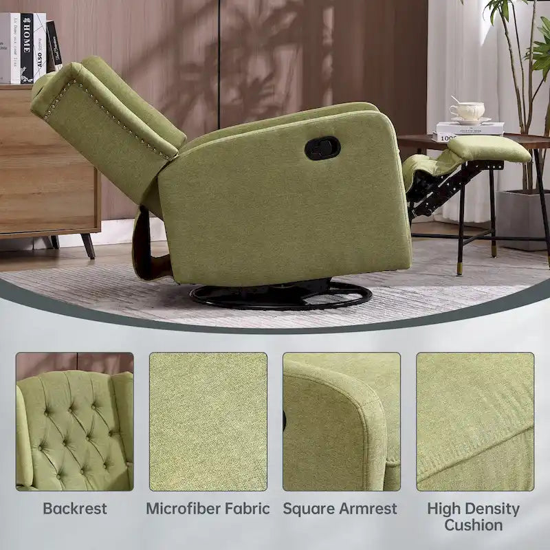 Fauteuil inclinable berçant pivotant à 360° avec repose-pieds, gris foncé / blanc / café / vert olive / beige, 1 personne