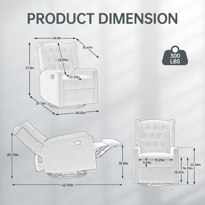 Fauteuil inclinable berçant pivotant à 360° avec repose-pieds, gris foncé / blanc / café / vert olive / beige, 1 personne
