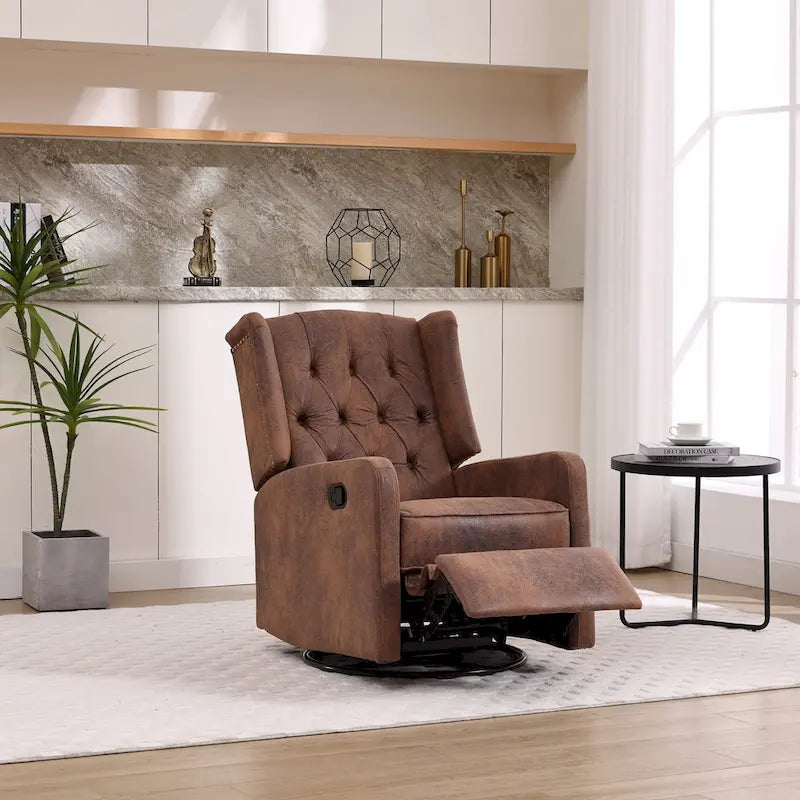 Fauteuil inclinable berçant pivotant à 360° avec repose-pieds, gris foncé / blanc / café / vert olive / beige, 1 personne