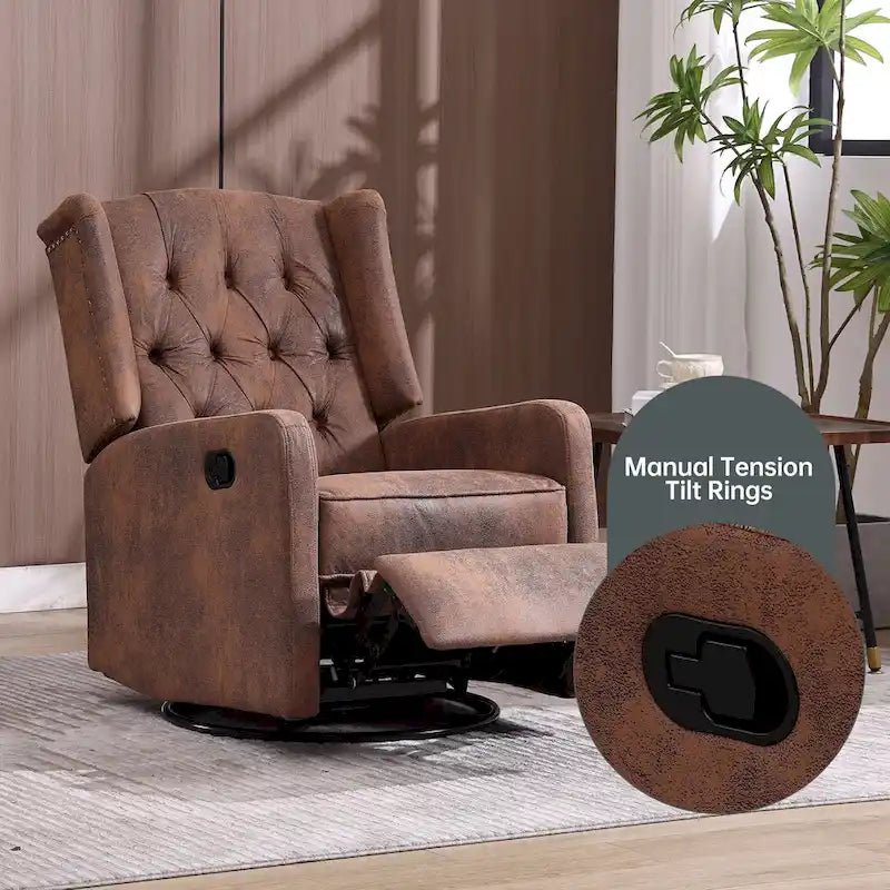 Fauteuil inclinable berçant pivotant à 360° avec repose-pieds, gris foncé / blanc / café / vert olive / beige, 1 personne
