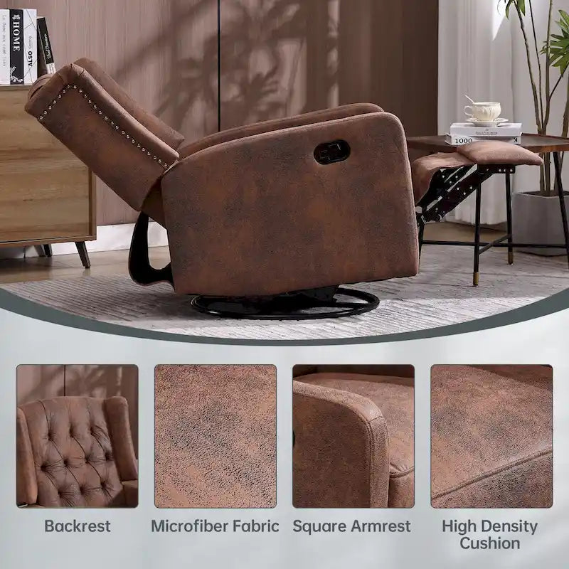 Fauteuil inclinable berçant pivotant à 360° avec repose-pieds, gris foncé / blanc / café / vert olive / beige, 1 personne