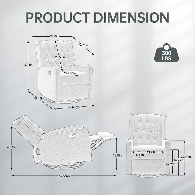 Fauteuil inclinable berçant pivotant à 360° avec repose-pieds, gris foncé / blanc / café / vert olive / beige, 1 personne