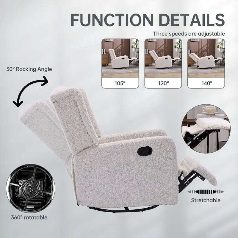 Fauteuil inclinable berçant pivotant à 360° avec repose-pieds, gris foncé / blanc / café / vert olive / beige, 1 personne