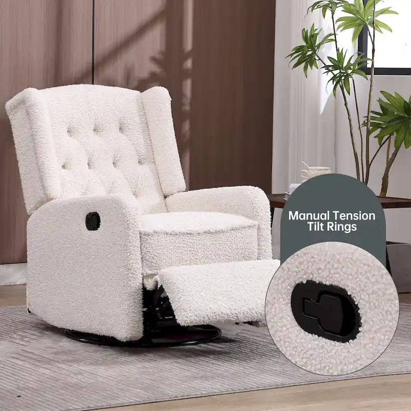 Fauteuil inclinable berçant pivotant à 360° avec repose-pieds, gris foncé / blanc / café / vert olive / beige, 1 personne