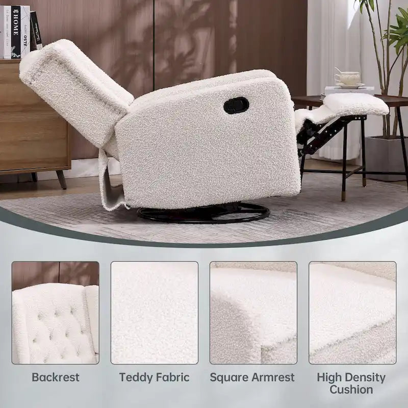 Fauteuil inclinable berçant pivotant à 360° avec repose-pieds, gris foncé / blanc / café / vert olive / beige, 1 personne