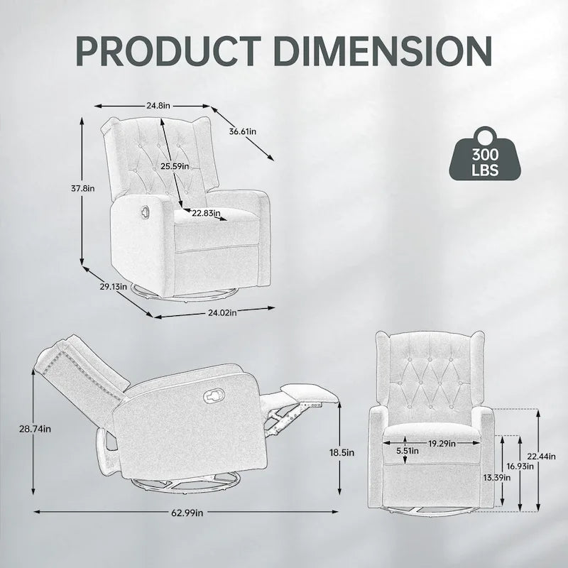 Fauteuil inclinable berçant pivotant à 360° avec repose-pieds, gris foncé / blanc / café / vert olive / beige, 1 personne