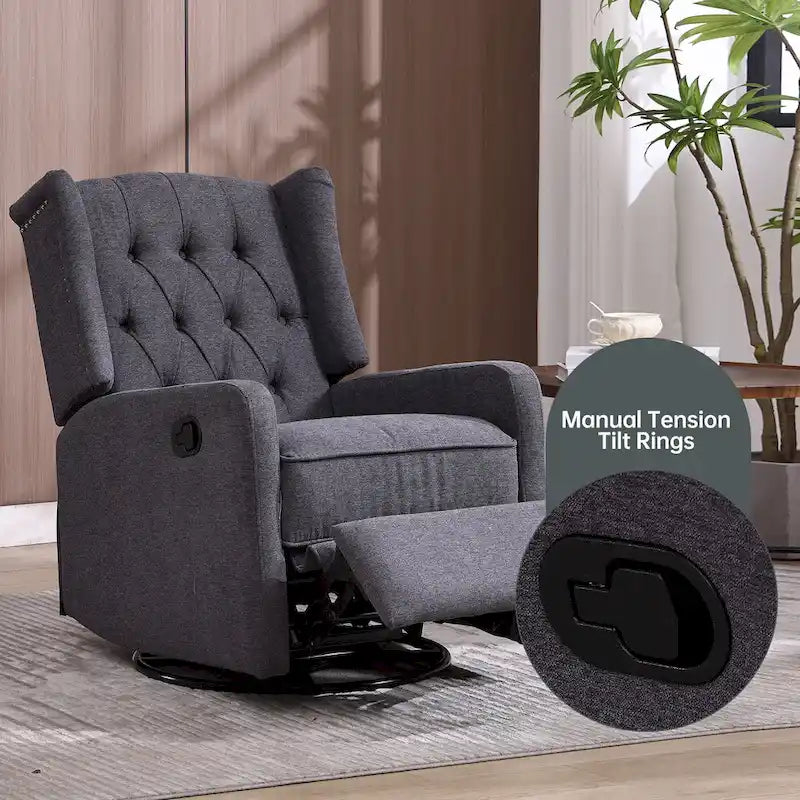 Fauteuil inclinable berçant pivotant à 360° avec repose-pieds, gris foncé / blanc / café / vert olive / beige, 1 personne