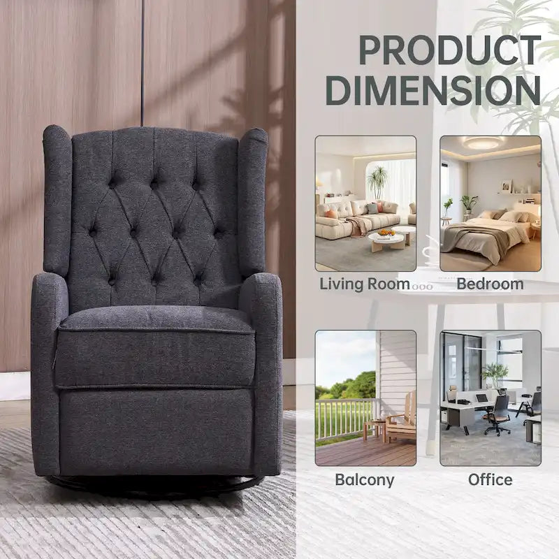 Fauteuil inclinable berçant pivotant à 360° avec repose-pieds, gris foncé / blanc / café / vert olive / beige, 1 personne